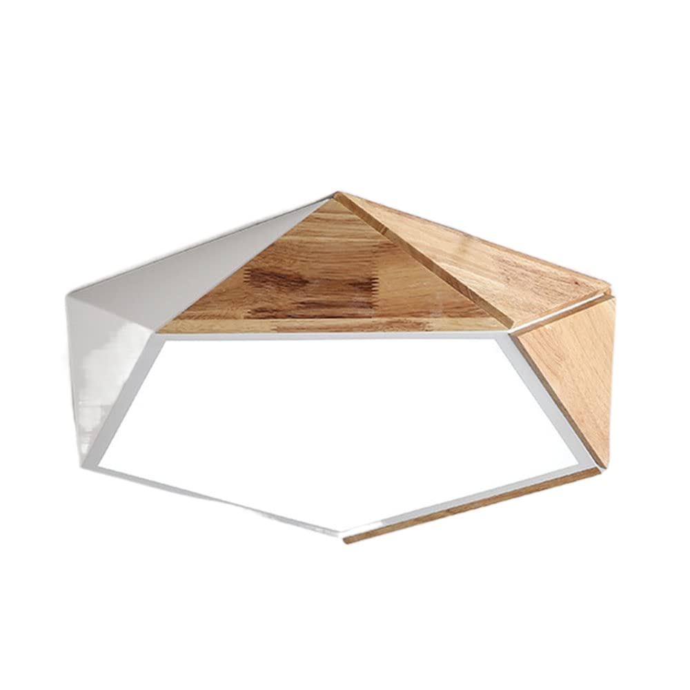 HYJAUSXB Modern Geometric Wooden Ceiling Chandelier with Dimmable LED Light for Living Room and Bedroom 16.5 inch Flush Mount Fixture 3 Color Temperatures