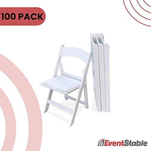 Image of EventStable Titan PRO Resin Folding Chair - White Indoor Outdoor Lightweight Padded Folding Chair for Weddings Parties Events - 100 Pack
