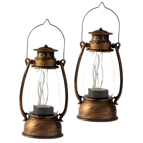 Healeved Lámparas de Queroseno Electrónicas de Plástico Vintage 2 Piezas Lámpara de Aceite Decorativa de Mesa Color Cobre Antiguo Adecuado para Decoración de Interiores y Eventos