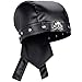 PU Leather Skull Biker Bandana with Metal Studs, Black Unisex Skull Motorcycle Rides Cap for Halloween, Gothic Head Wrap, Skeleton Print Biker Hat for Parties & Fashion Events, Fits 18.11-22.83 in