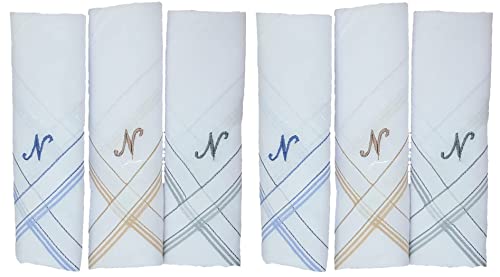Image of ANTONIA Men's Initial Alphabet Handkerchiefs | Premium Cotton Personalized Hankies with Letter Embroidery (A-Z) | Soft, Absorbent & Reusable | Formal, Wedding & Gift Use | Pack of 6