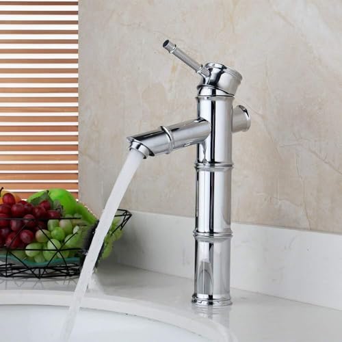 Robinet de salle de bains en laiton massif chrome au design bambou élégant