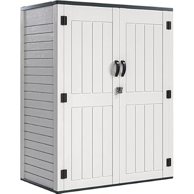YITAHOME 59 Cuft Outdoor Tall Storage Shed, Waterproof Vertical Resin Shed for Garden, Garage, Patio, Lockable Tool Storage, No Shelves Included, Light Gray