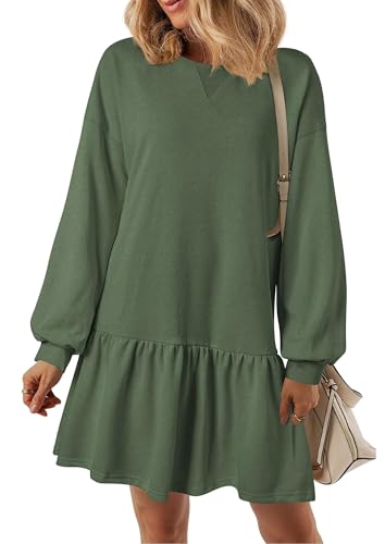 PRETTYGARDEN Womens Patchwork Sweatshirt Dress 2025 Fall Casual Long Sleeve Crewneck Pullover Cute Babydoll Mini Dresses