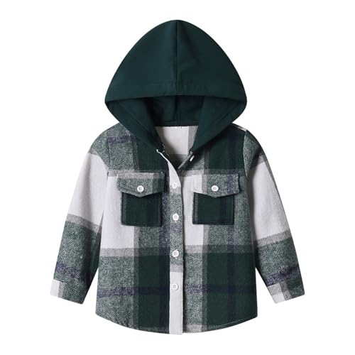 Boys Flannel Jacket Fall Plaid Long Sleeve Lightweight Button Down Shirts with Chest Pocket Warm Kids Fall Jackets