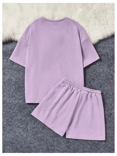 Image of Verdusa Girl's Tracksuit Sets 2 Piece Outfits Letter Print Vacation Tee Top and Drawstring Waist Shorts