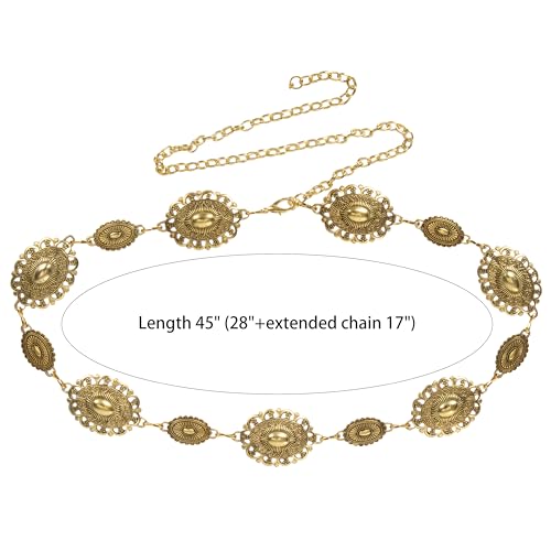 Women-Western-Oval-Concho Chain-Belt - Adjustable-Boho-Metal-Waist Chain-Belt-Country-Cowgirls Belts for Dress Jeans2
