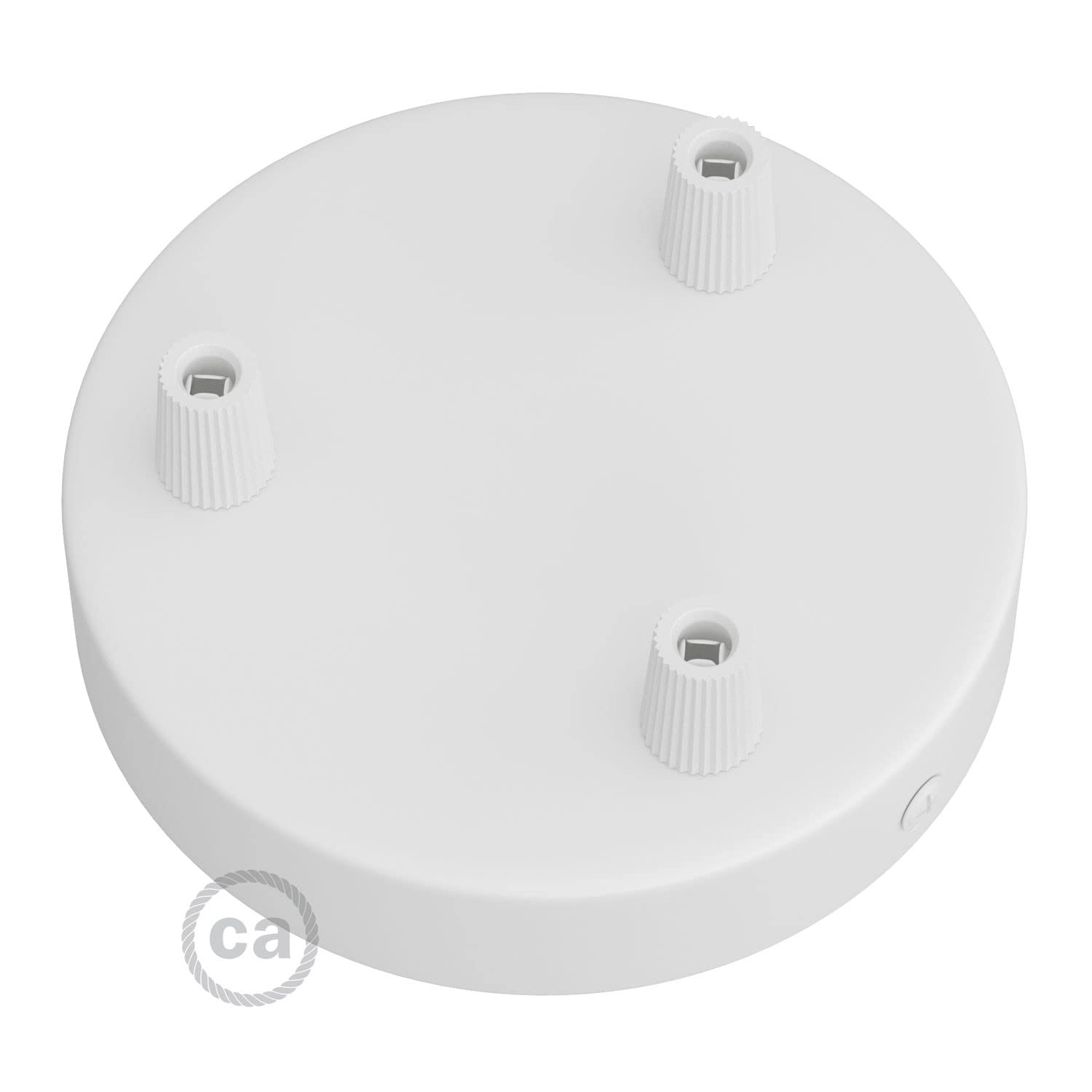 creative cables Kit rosone per lampadario da soffitto (serracavo conico, metallo bianco opaco, Ø 120 mm, 3 fori) – Controllo smart con switch Matter – Per lampadari e sospensioni singole