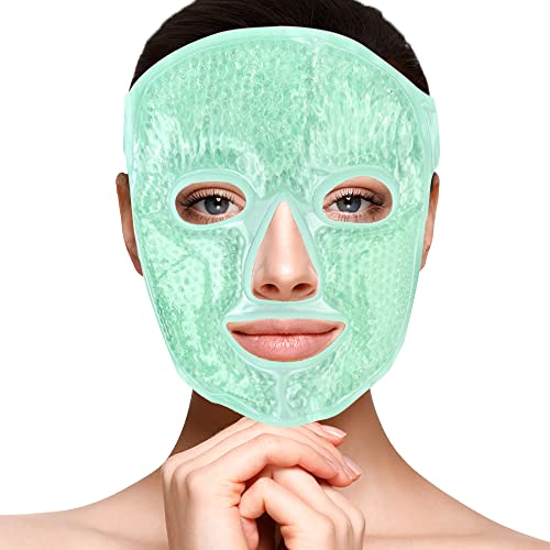 NEWGO Mascarilla de cara fría para los ojos que reduce la hinchazón de la cara, círculos oscuros, perlas de gel, calor caliente, compresa fría, spa facial para mujer Cover