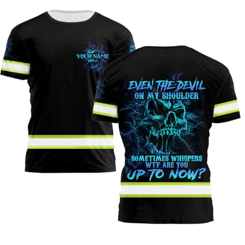 Hi Vis Shirt Skull Quote Reflective High Visibility Custom Name Safety Workwear Short Sleeve Shirts for Gifts 17 - Size L