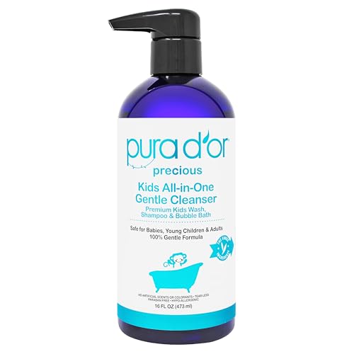 PURA D'OR 16 Oz Kids Wash - All-in-One Gentle Cleanser - USDA Biobased, Sulfate-Free, Tear-Less...