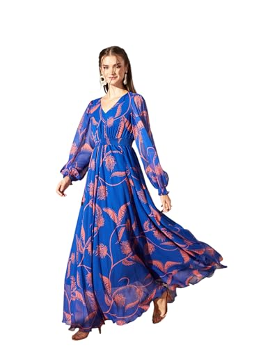 Image of Miss Chase Women's Multicolored-Base-Brown Relaxed Fit Maxi Lurex Chiffon Dress