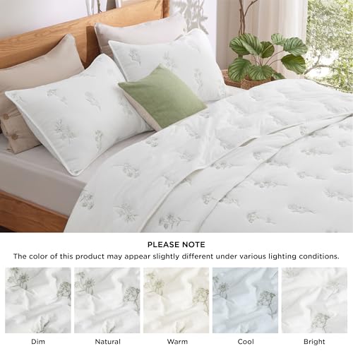 Image of Bedsure Cloud Quilt Queen Size, Botanical Floral Quilt for Modern Farmhouse Bedding, Super Soft Bedspread Queen Size, White Lightweight Comforter 90x96 Inch