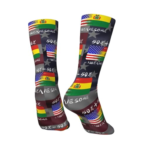 Half America Half Bolivian Adult Polyester Crew Socks Breathable Moisture-Wicking Athletic Running Gym14