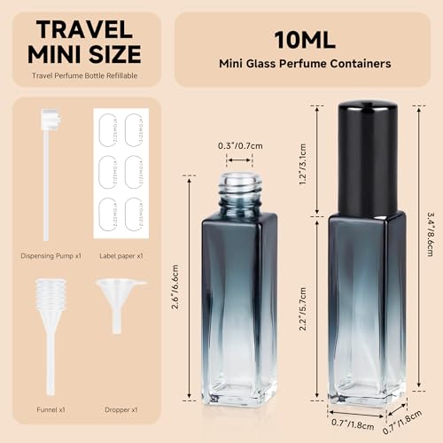 Perfume Refill Bottle, Mini Leak-proof Portable Perfume Travel Refillable Dispenser, 3pcs 10ml Empty Atomizer Sprayer, Pocket Glass Bottle with Funnel and Pipette for Cologne (Gradientblue Black)2