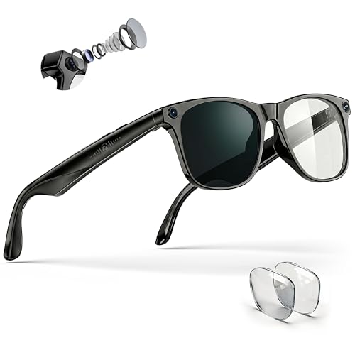 EarlySincere Photochromic Smart Glasses 4K Video Camera, Auto-Tinting Lenses + Bonus Blue Light Lenses, AI Assistant & Real-time Translator, All-Weath