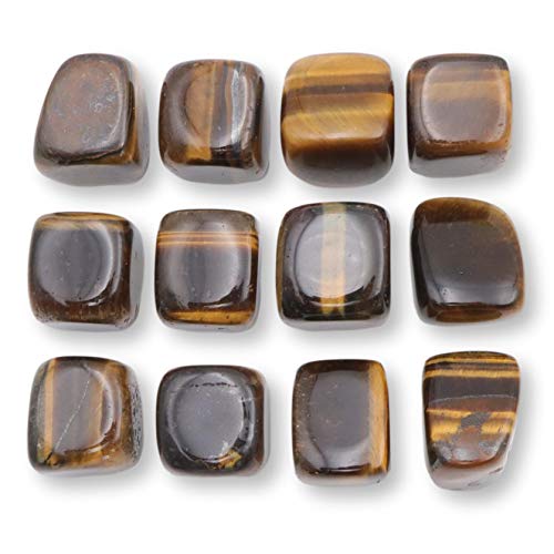 NatureWonders Tumbled Tiger's Eye 12 Healing Stones Crystal Natural Color Finished with Beeswax, Mental Shifts Balance Harmony Protection Clear Thinking Personal Empowerment Mood Swings Confidence