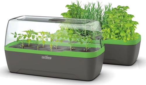 Romberg BoQube L Plus Mini Gewächshaus Anzuchtset & Pflanzkasten mit 10 selbstbewässernden Pflanzzellen und Bewässerungssystem, Zimmergewächshaus für Indoor Kräutergarten, 41×17×23 cm, Anthrazit-Grün Romberg BoQube L Plus Mini Gewächshaus Anzuchtset & Pflanzkasten mit 10 selbstbewässernden Pflanzzellen und Bewässerungssystem, Zimmergewächshaus für Indoor Kräutergarten, 41×17×23 cm, Anthrazit-Grün