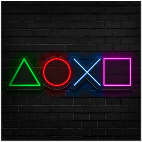 Neón mando PS4 25,96 x 96.6 cm | Neón led flexible con los botones de play station | Neon video juego para la decoración de habitaciones y de cualquier espacio divertido para gamers Cover