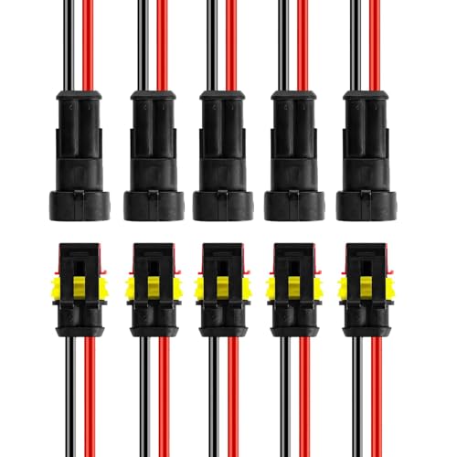 Leucasa 5 Pares 2 Pines Conectores Electricos Rapidos Conector Electrico Impermeable Empalmes Cables Electricos para Barcos, Motos, Scooters, Coches, Camiones y Otras Conexiones de Cables