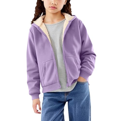 Girl Sherpa Lined Jackets Boys Fleece Jacket Hoodie Zip Up Hooded Sweatshirt Unisex Kids Winter Outwear 5-14 Y