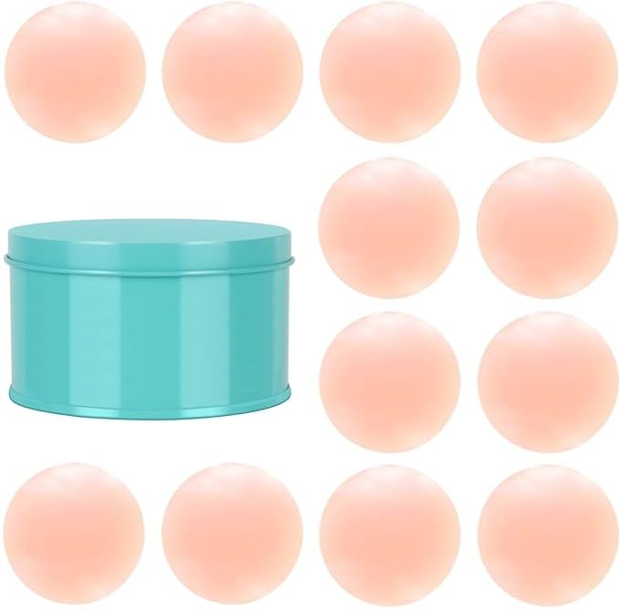 6 Pair Reusable Silicone Nipple Cover Adhesive Stick-on Bra Pad Petals/Sticker/Pasties with Metal Box for Women Beige-image-22