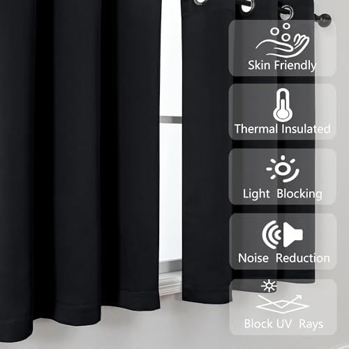 Image of Simplebrand Halloween Black Kitchen Valances for Windows 18 Inches Long 2 Pack, Blackout Window Valances for Living Room, Grommet Short Straight Drape Kitchen Curtains for Bedroom Kids Room, 40Wx18L
