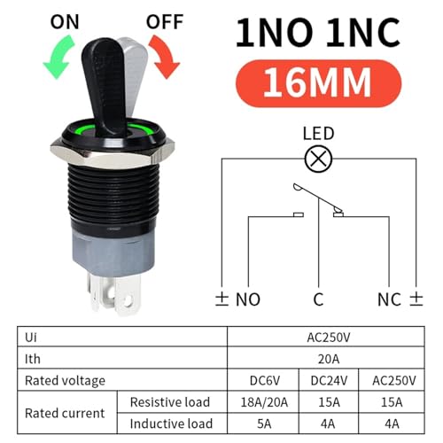 Bouton-poussoir 16mm marche arrêt autobloquant 1NO 1NC avec témoin LED bicolore