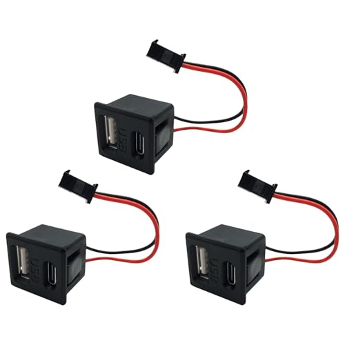 3 bombillas con toma de corriente con conexión USB y tipo C para una carga rápida y segura