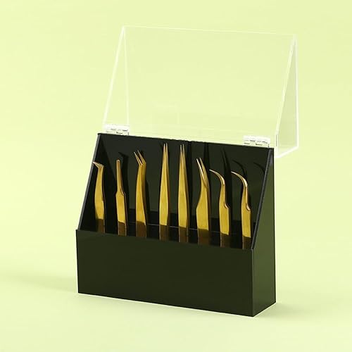 Dust-proof Acrylic 8 Holes Tweezers Holder, Eyelash Extensions Supplies Display, Acrylic Rack Storage Eyelash Extension Tools with Dust Cover