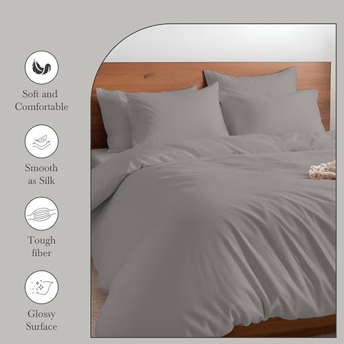 LINENWALAS Luxurious 1200 Thread Count Supima Cotton King Size Duvet Cover Set 226x220 cm, Premium Cotton Zipper Closure and Corner Ties, Soft Premium Bedding Set (King, Light Grey) - Image 4