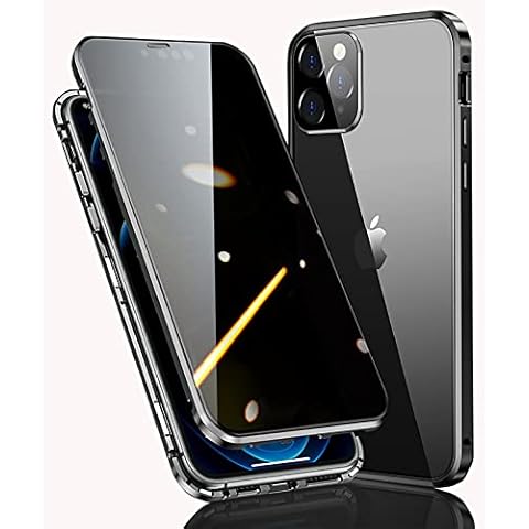 Privacy Case for iPhone 12 Pro Max Magnetic Cover,Anti-peep Tempered Glass Double-sided Case Built-in Camera Protector,Metal Bumper 360 Full Cover Anti-Spy Phone Case for iPhone 12 Pro Max 6.7",Black Cover