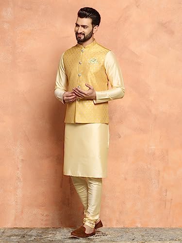 Image of KISAH Men's Navy Blue Printed Cotton Kurta - Regular Fit Long Tunic with Mandarin Collar | Ethnic Wear for Weddings & Festive Occasions