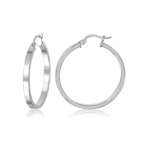 Sterling Silver Square Flat Hoop 3mm Wide Earrings