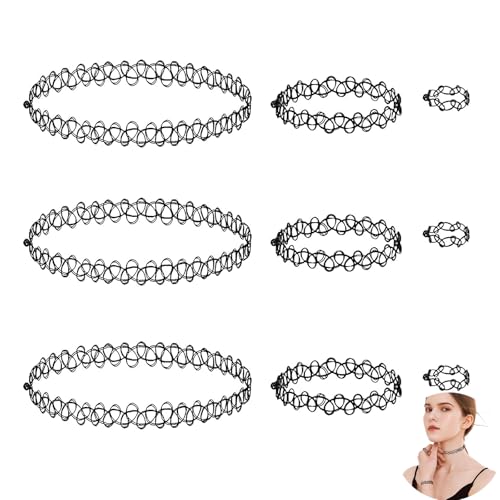 SSHUIKKAI Choker Kette Damen, Tattoo Kette, Joker Kette, Tattoo Halskette, Choker Schwarz, Halsketten-Set, 90er 95er Jahre Schmuckzubehör für Frauen Teenager Mädchen Jungen(Schwarz)