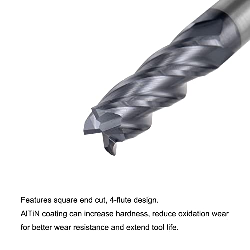 Image of uxcell Square Nose End Mill, 8mm Tip Dia Solid Carbide AlTiN Coated CNC Router Bits 4 Flute Spiral Milling Cutter HRC45 with 8mm Shank 75mm (3-inch) Length