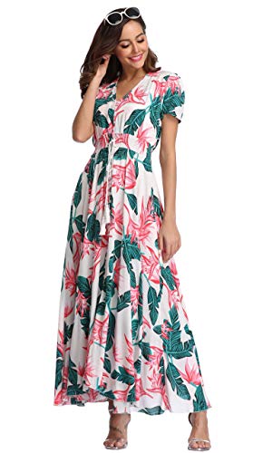 Image of VintageClothing Women's Floral Maxi Dresses Boho Button Up Split Summer Casual Long Dress Beach Party Dress