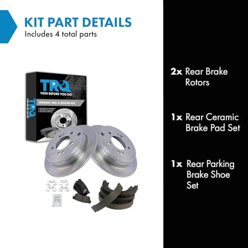 Image of TRQ Rear Brake Pad and Rotor Set Ceramic Rotors Parking Shoe Compatible with 2006-2009 Hyundai Azera