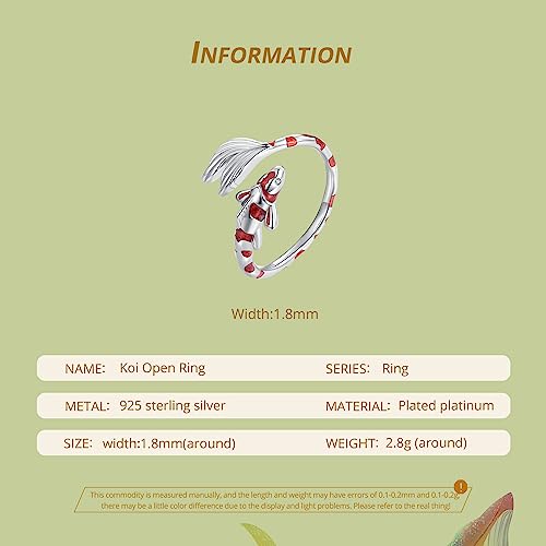 Qings Koi Fisch Verstellbarer Ring für Damen 925 Sterling Silber Niedliches Roter Karpfen Goldfisch Offener Emaille Tier Ringe Glücklich Geburtstag Weihnachten Schmuck Geschenke für Mädchen Männer