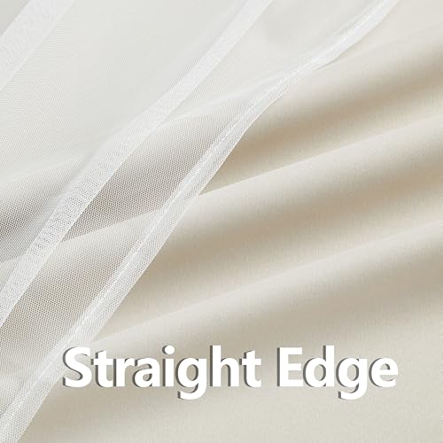 Image of Bujasso Beige 80% Blackout Curtains with Sheer Overlay Mix and Match Double Layer Thermal Insulated Window Panels 102 inch for Living Room Bedroom Beige Drapes with Tiebacks Grommet Top 54 inch Wx102 Lx2