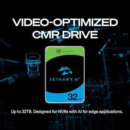 Image of Seagate Skyhawk AI 32TB Video Internal Hard Drive HDD - 3.5 Inch SATA 6Gb /s 512MB Cache for DVR NVR Security Camera System with in-House Rescue Services (ST32000VE000)