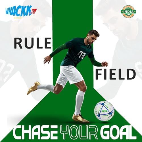 Image of WHACKK Football Size 5 Soccer Ball Hand Stitched for Practice & Training - Original PVC Waterproof. 3 Layered Ideal Sports Ball for All Ages on Ground, Grass and Turf (Hagi, Navy Green)
