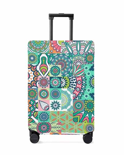Travel Luggage Cover Spandex Elastic Suitcase Cover for Luggage, Scratch Proof Luggage Cover Protector for Trunk Case 22-25 Inch Luggage, Ethnic Style Mandala Morris Pattern Green