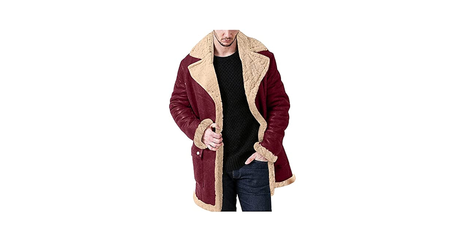 RTRDE Mens Trench Coat, Faux Fur Shearling Casual Winter