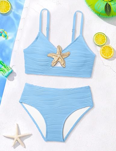 Image of Teen Girls Swimsuits V-Neck Bikini Set Bathing Suits Cross Straps Two Piece Swimwear with Drawstring