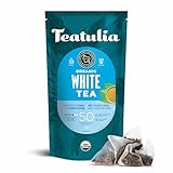 Teatulia Organic White Tea Bags (50 Pyramid Sachet Teabags) Whole Leaf Pure White Tea. 100% Compostable & Sustainably Grown In Bangladesh