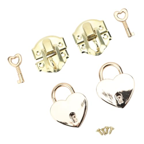 Cryfokt レトロアンティーク亜鉛合金掛け金クラスプ、キー付きハート型南京錠、装飾キャビネット用多目的使用 (黄色)