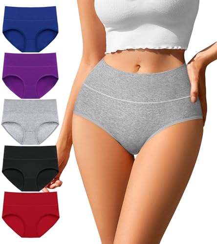 ASIMOON Womens Cotton Underwear High Waisted Postpartum Panties Soft Breathable Full Coverage Ladies Briefs Multipack