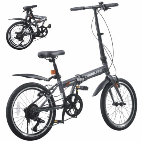 LSBIKE 20 Zoll Klappfahrrad, 7-Gang Shimano Schaltung Klappbares Bike, Leichtbau-Rahmen Mountainbike mit 20" Alufelgen, Faltbares Sport Fahrrad mit Scheibenbremse, Einfach zu Transportieren (Grau)