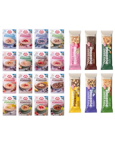 RUF Easy Going Probier Set 16 Porridge Portionsbeutel + 6 Porridge Riegel Frühstück & Snack Vielfaltmix in vielen verschiedenen Sorte Frühstück to go & unterwegs